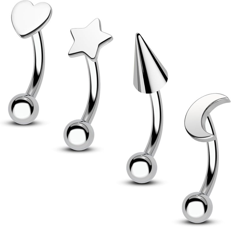 COCHARM Titanium Heart Star Moon Rook Spike Piercing Jewelry 16g, Surgical Steel Rook Earrings for Women Man, Silver Vertical Labret Jewelry, 8mm Spike Eyebrow Piercing Jewelry - Image 1